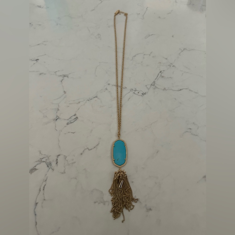 Kendra Scott gold chain and turquoise pendant with tassel necklace